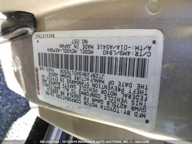 JT2BF28K9X0176508 - 1999 TOYOTA CAMRY LE/XLE TAN photo 9