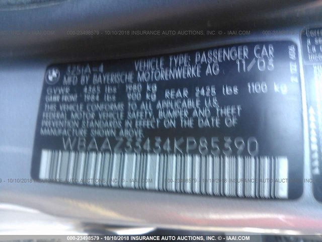 WBAAZ33434KP85390 - 2004 BMW 325 IS SULEV GRAY photo 9
