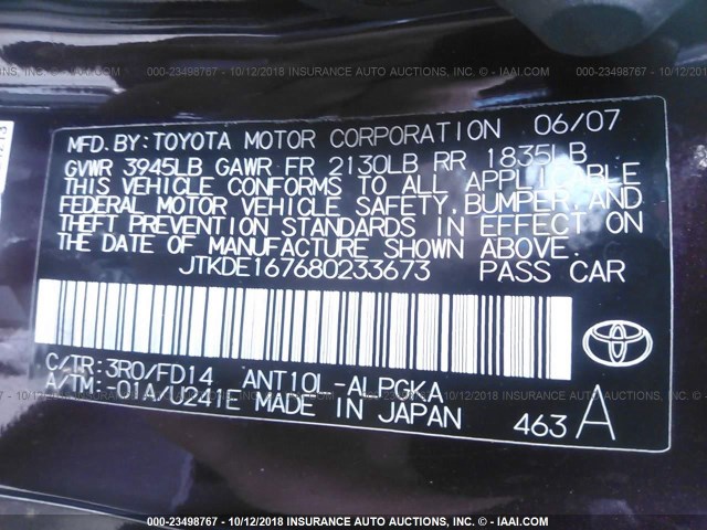 JTKDE167680233673 - 2008 TOYOTA SCION TC 紫色 照片 9