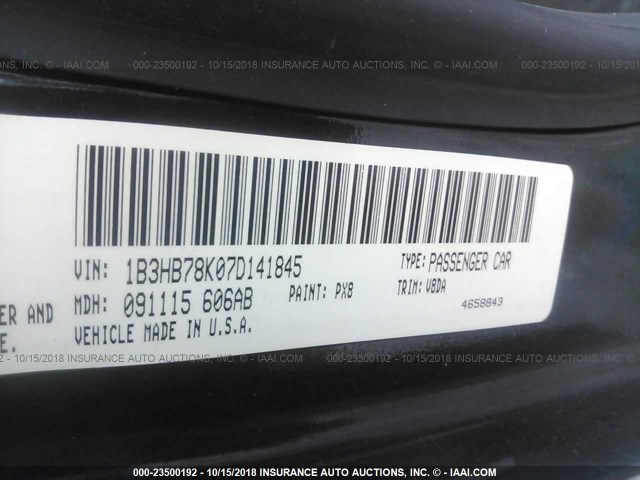 1B3HB78K07D141845 - 2007 DODGE CALIBER R/T BLACK photo 9