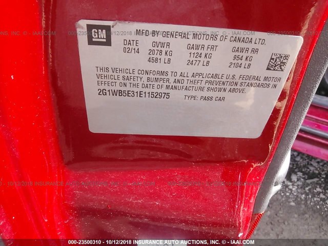 2G1WB5E31E1152975 - 2014 CHEVROLET IMPALA LIMITED LT RED photo 9