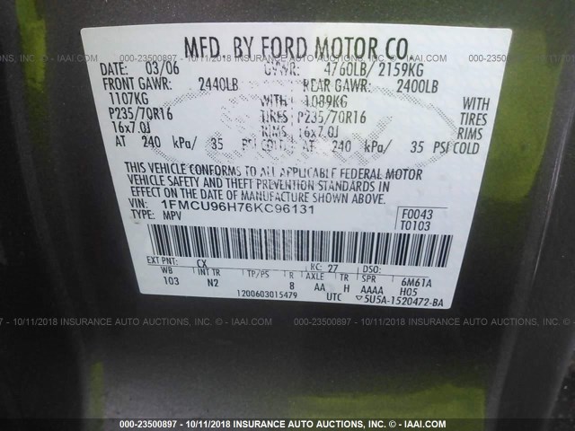 1FMCU96H76KC96131 - 2006 FORD ESCAPE HEV GRAY photo 9