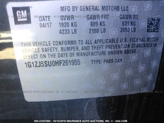 1G1ZJ5SU0HF261955 - 2017 CHEVROLET MALIBU HYBRID GRAY photo 9