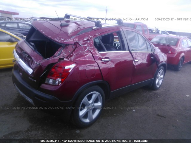 KL7CJNSB1FB252212 - 2015 CHEVROLET TRAX LTZ RED photo 4