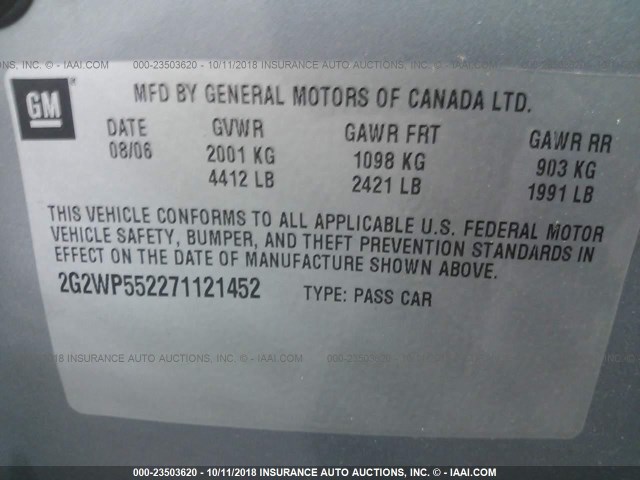 2G2WP552271121452 - 2007 PONTIAC GRAND PRIX 灰色 照片 9