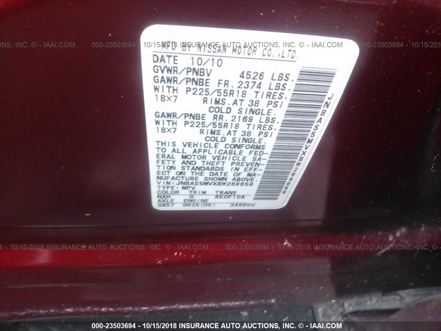 JN8AS5MVXBW269659 - 2011 NISSAN ROGUE S/SV/KROM RED photo 9