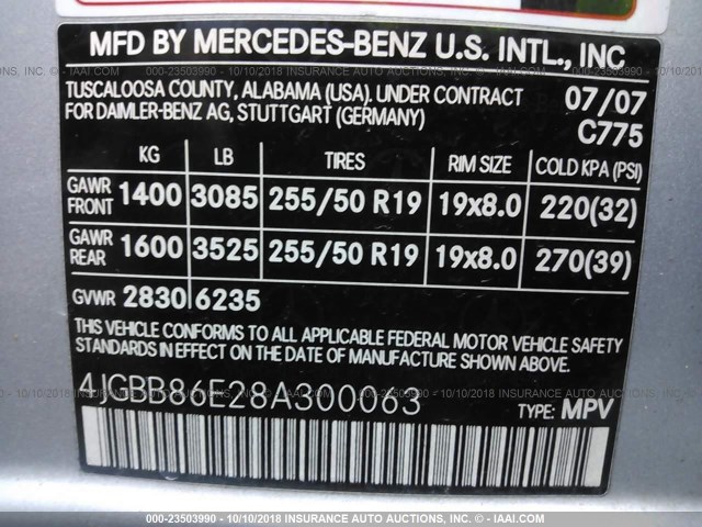 4JGBB86E28A300063 - 2008 MERCEDES-BENZ ML 350 SILVER photo 9