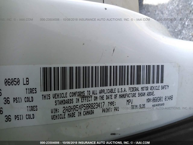 2A8HR54P58R823417 - 2008 CHRYSLER TOWN & COUNTRY TOURING WHITE photo 9