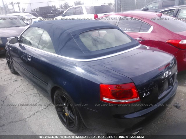 WAUAF48H37K030528 - 2007 AUDI A4 2.0T CABRIOLET BLUE photo 3