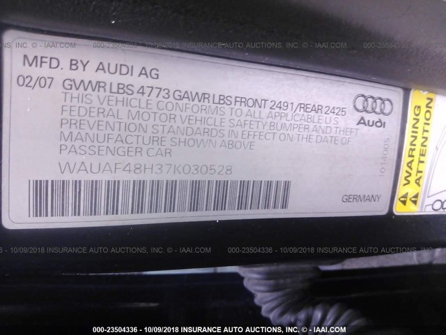 WAUAF48H37K030528 - 2007 AUDI A4 2.0T CABRIOLET BLUE photo 9