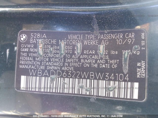 WBADD6322WBW34104 - 1998 BMW 528 I AUTOMATIC Yaşıl foto 9