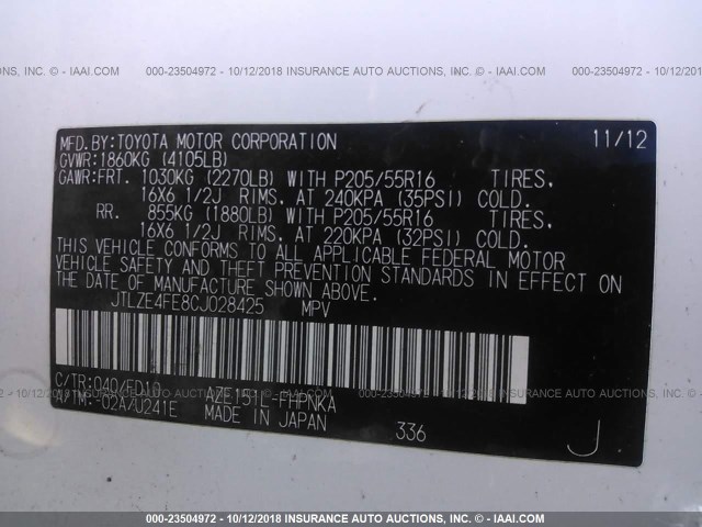 JTLZE4FE8CJ028425 - 2012 TOYOTA SCION XB Ağ foto 9