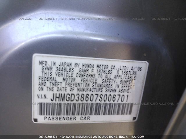 JHMGD38607S006701 - 2007 HONDA FIT S 灰色 照片 9