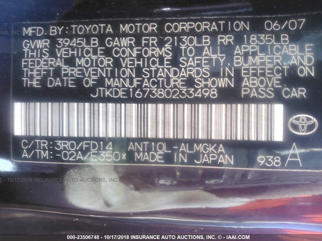 JTKDE167380233498 - 2008 TOYOTA SCION TC PURPLE photo 9