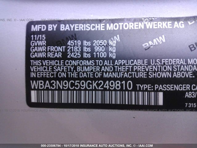 WBA3N9C59GK249810 - 2016 BMW 428 XI SILVER photo 9