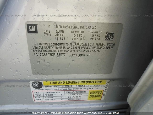 1G1ZC5E07CF132977 - 2012 CHEVROLET MALIBU 1LT SILVER photo 9