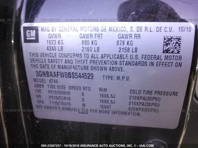 3GNBAAFW8BS544529 - 2011 CHEVROLET HHR LS Negro foto 9