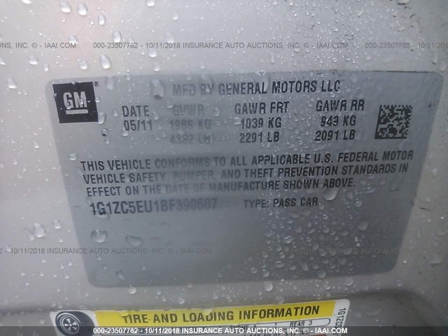 1G1ZC5EU1BF390607 - 2011 CHEVROLET MALIBU 1LT GOLD photo 9