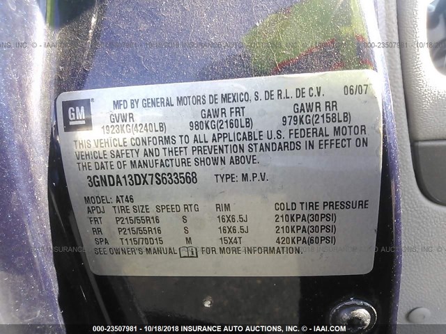 3GNDA13DX7S633568 - 2007 CHEVROLET HHR LS Azul foto 9