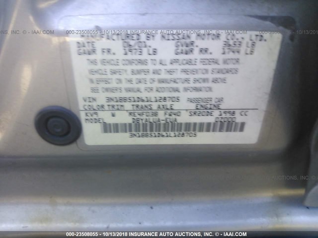 3N1BB51D61L128705 - 2001 NISSAN SENTRA SE SILVER photo 9