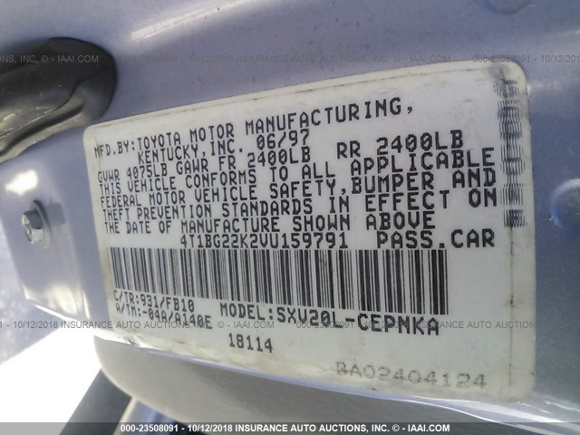 4T1BG22K2VU159791 - 1997 TOYOTA CAMRY CE/LE/XLE 灰色 照片 9