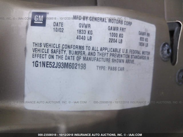 1G1NE52J93M602198 - 2003 CHEVROLET MALIBU LS 金色 照片 9