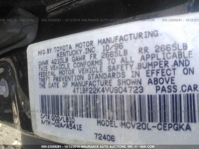 4T1BF22K4VU904723 - 1997 TOYOTA CAMRY CE/LE/XLE 黑色 照片 9