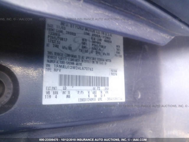 1FMRU13W24LA70763 - 2004 FORD EXPEDITION XLS BLUE photo 9