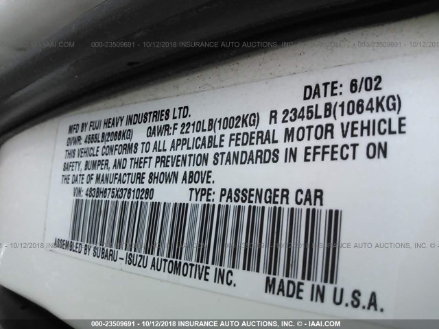 4S3BH675X37610280 - 2003 SUBARU LEGACY OUTBACK AWP 白色 照片 9