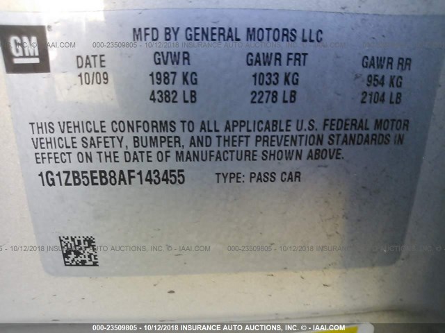 1G1ZB5EB8AF143455 - 2010 CHEVROLET MALIBU LS 棕色 照片 9