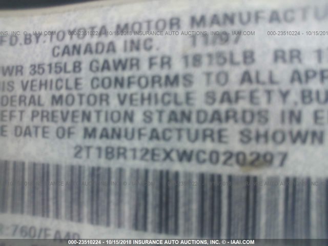 2T1BR12EXWC020297 - 1998 TOYOTA COROLLA VE/CE/LE 蓝色 照片 9