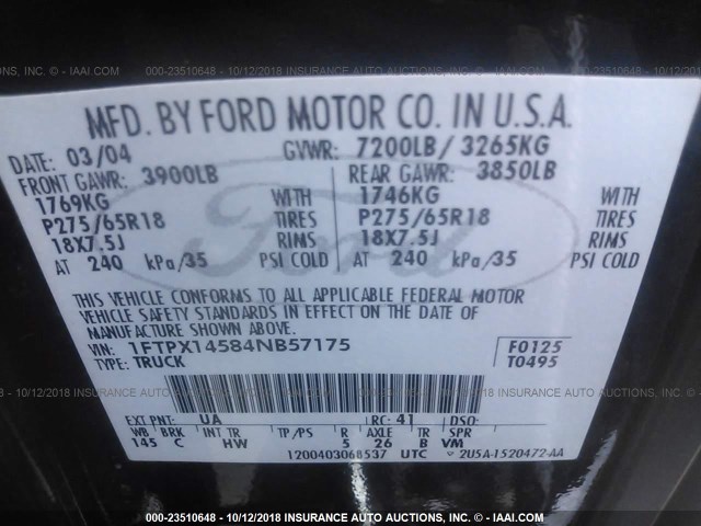 1FTPX14584NB57175 - 2004 FORD F150 Қара фото 9