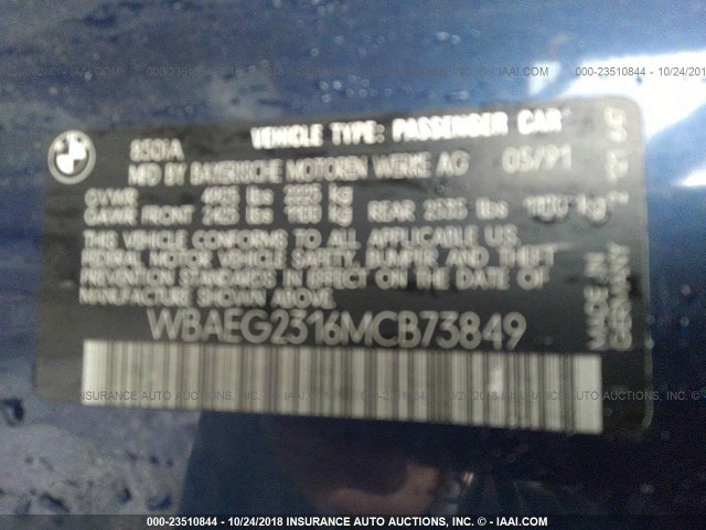 WBAEG2316MCB73849 - 1991 BMW 850 I AUTOMATIC BLUE photo 9