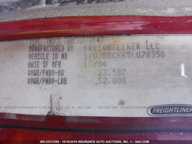 1FUJBBCK65LU78350 - 2005 FREIGHTLINER ST120 ST120 RED photo 10