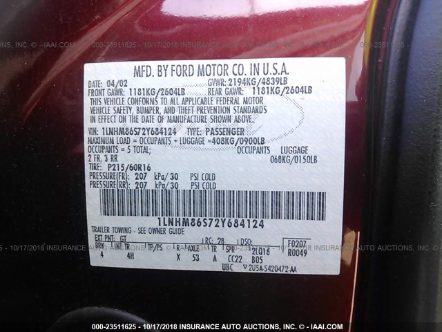 1LNHM86S72Y684124 - 2002 LINCOLN LS 勃艮第红 照片 9