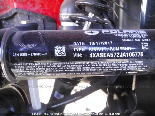 4XASEA572JA105776 - 2018 POLARIS SPORTSMAN 570 RED photo 10