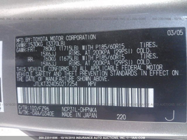 JTLKT324050217254 - 2005 TOYOTA SCION XB Сұр фото 9