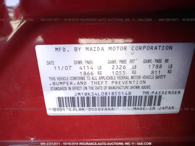 JM1BK34L081855148 - 2008 MAZDA SPEED 3 RED photo 9
