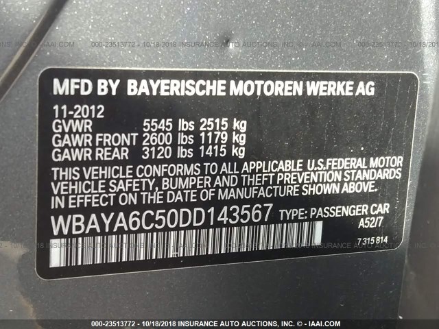 WBAYA6C50DD143567 - 2013 BMW 740 I GRAY photo 9