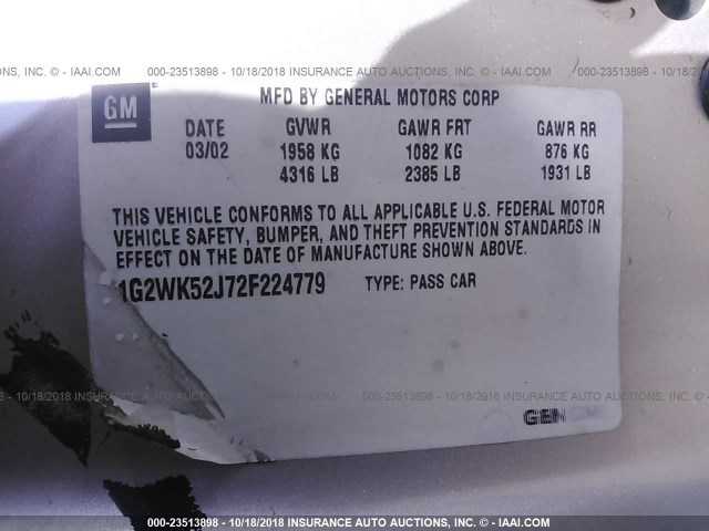 1G2WK52J72F224779 - 2002 PONTIAC GRAND PRIX SE 银色 照片 9