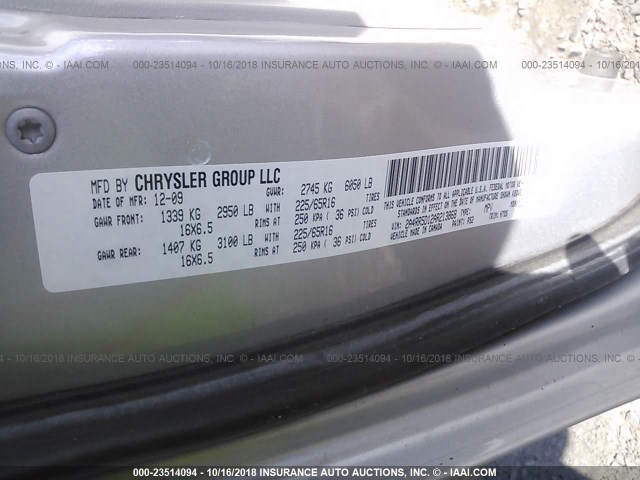 2A4RR5D12AR213868 - 2010 CHRYSLER TOWN & COUNTRY TOURING SILVER photo 9