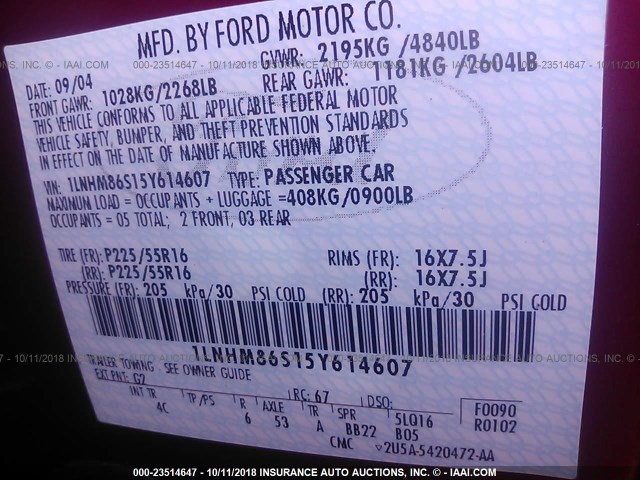 1LNHM86S15Y614607 - 2005 LINCOLN LS RED photo 9