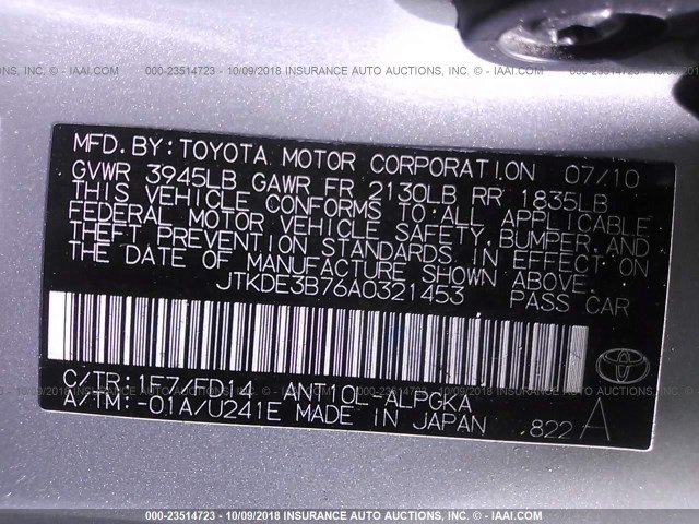 JTKDE3B76A0321453 - 2010 TOYOTA SCION TC 银色 照片 9