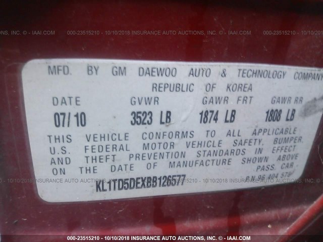 KL1TD5DEXBB126577 - 2011 CHEVROLET AVEO LS/LT RED photo 9