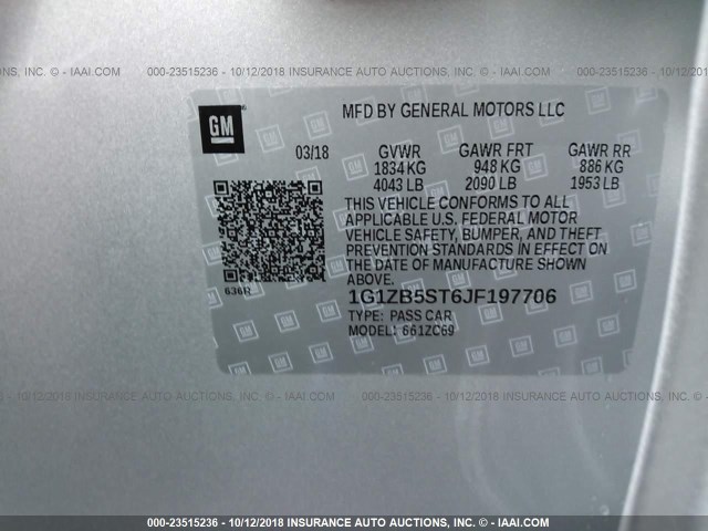 1G1ZB5ST6JF197706 - 2018 CHEVROLET MALIBU LS Gümüş foto 9