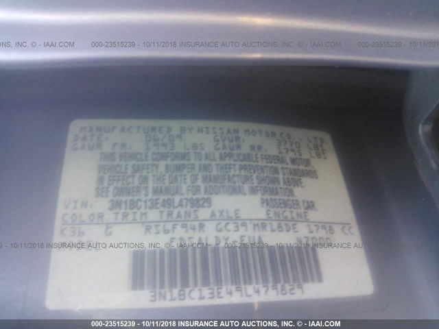 3N1BC13E49L479829 - 2009 NISSAN VERSA S/SL SILVER photo 9