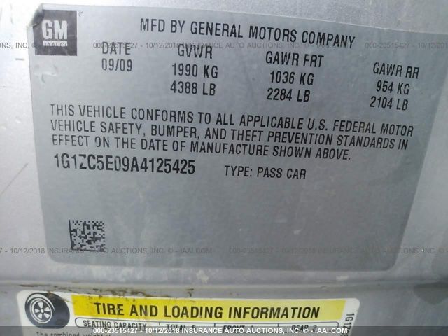 1G1ZC5E09A4125425 - 2010 CHEVROLET MALIBU 1LT SILVER photo 9