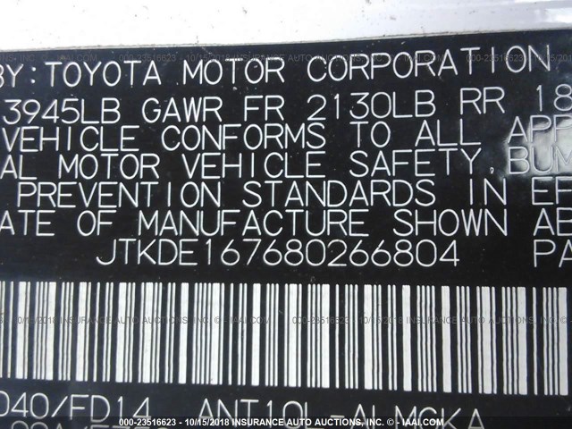 JTKDE167680266804 - 2008 TOYOTA SCION TC 白色 照片 9