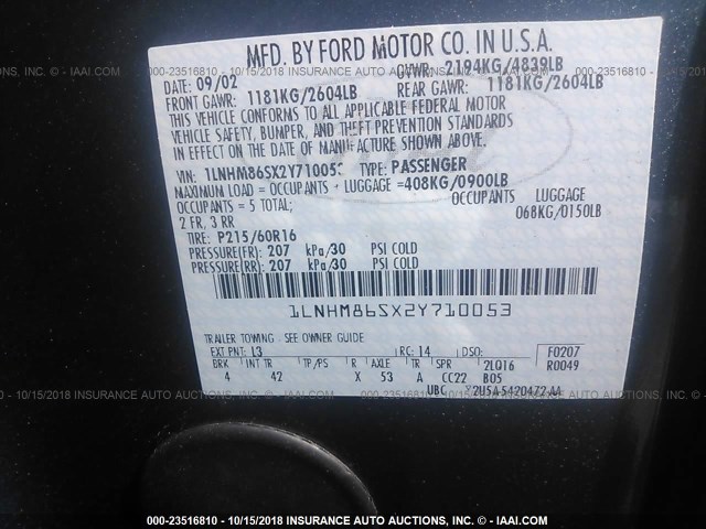 1LNHM86SX2Y710053 - 2002 LINCOLN LS 蓝色 照片 9