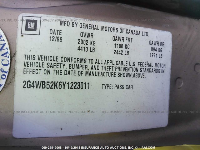 2G4WB52K6Y1223011 - 2000 BUICK REGAL LS GOLD photo 9